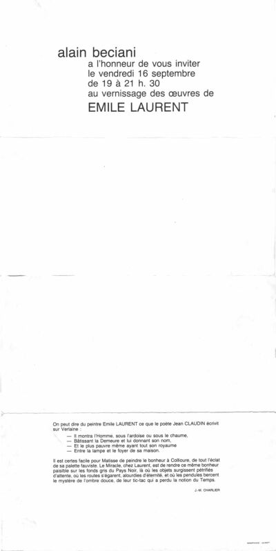 Emile Laurent exposition galerie Beciani 1977