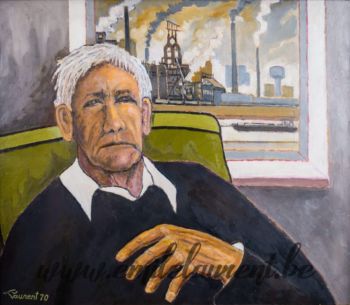 <b>70 ans</b><br>
Emile Laurent<br>
1990<br>
Huile 44x52<br>
<i>Autoportrait</i><br>
Collection privée 70 ans Emile Laurent 1990