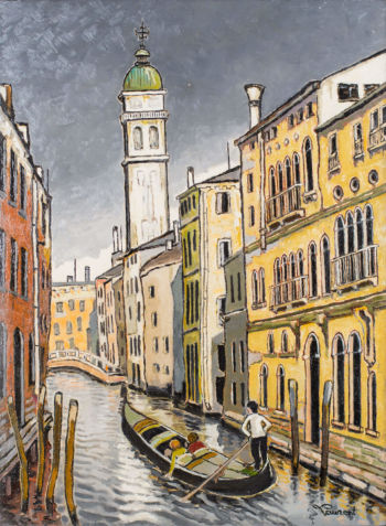 <b>Campanile penché, Eglise des Grecs</b><br>
Emile Laurent<br>
2002<br>
Huile 43x60<br>
Collection privée Campanile penché, Eglise des Grecs Emile Laurent 2002