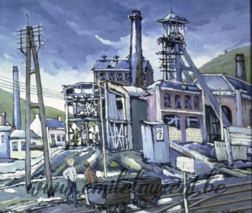 <b>Cathédrale minière</b><br>
Emile Laurent<br>
1985<br>
Huile 80x100<br>
Collection privée Cathédrale minière Emile Laurent 1985