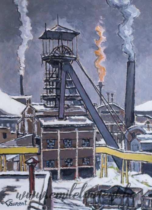 <b>Dernières fumées</b><br>
Emile Laurent<br>
1995<br>
Huile sur verre 30x50<br>
Collection privée Dernières fumées Emile Laurent 1995