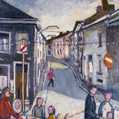 <b>Ducasse à la Docherie</b><br>
Emile Laurent<br>
1984<br>
Huile 39x48<br>
Collection privée Ducasse à la Docherie Emile Laurent 1984