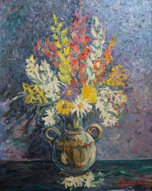 <b>Fleurs</b><br>
Emile Laurent<br>
1965<br>
Huile 30x40<br>
<i>Exposé au Salon "Ensemble"</i><br>
Collection privée Fleurs Emile Laurent 1965