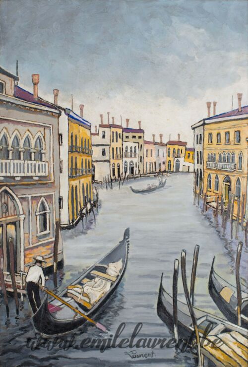 <b>Gondoles</b><br>
Emile Laurent<br>
2003<br>
Huile 40x59<br>
Collection privée Gondoles Emile Laurent 2003
