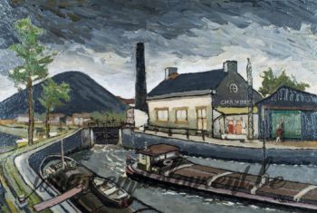 <b>L'Ecluse</b><br>
Emile Laurent<br>
1990<br>
Huile 40x50<br>
Collection privée L'Ecluse Emile Laurent 1990