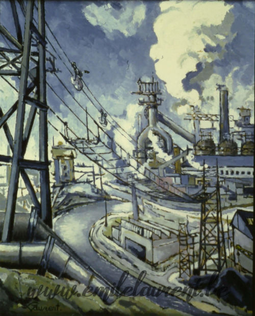 <b>L'aérien</b><br>
Emile Laurent<br>
1978<br>
Huile 60x70<br>
Collection privée L'aérien Emile Laurent 1978