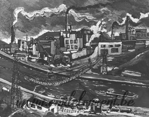 <b>La Cimenterie</b><br>
Emile Laurent<br>
1976<br>
Huile 40x50<br>
Collection privée La Cimenterie Emile Laurent 1976