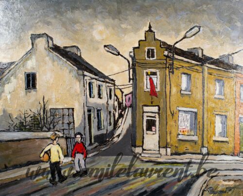 <b>La Maison d'Albanie</b><br>
Emile Laurent<br>
1981<br>
Huile 40x50<br>
<i>"Maison avec des pubs et des livres sur l'Albanie"</i><br>
Collection privée La Maison d'Albanie Emile Laurent 1981