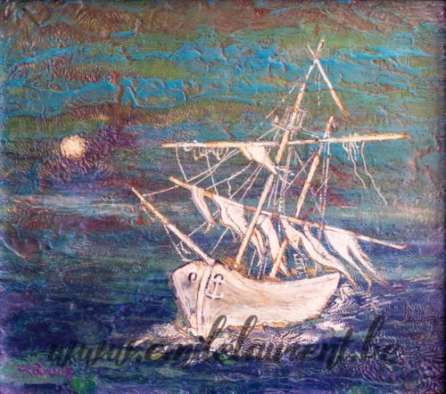 <b>Le Vaisseau Fantôme ou Le Hollandais Volant</b><br>
Emile Laurent<br>
1972<br>
Huile<br>
Collection privée