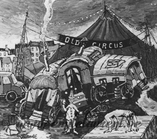 <b>Le Cirque</b><br>
Emile Laurent<br>
1976<br>
Huile 35x45<br>
Collection privée Le Cirque Emile Laurent 1976