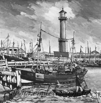 <b>Le Phare, Ostende</b><br>
Emile Laurent<br>
1982<br>
Huile 50x60<br>
Collection privée Le Phare, Ostende Emile Laurent 1982