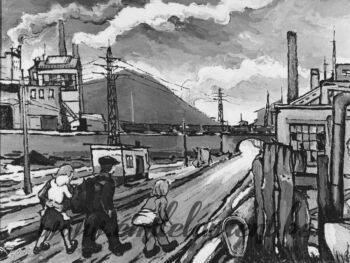 <b>Le chemin du retour</b><br>
Emile Laurent<br>
1983<br>
Huile 50x60<br>
Collection privée Le chemin du retour Emile Laurent 1983