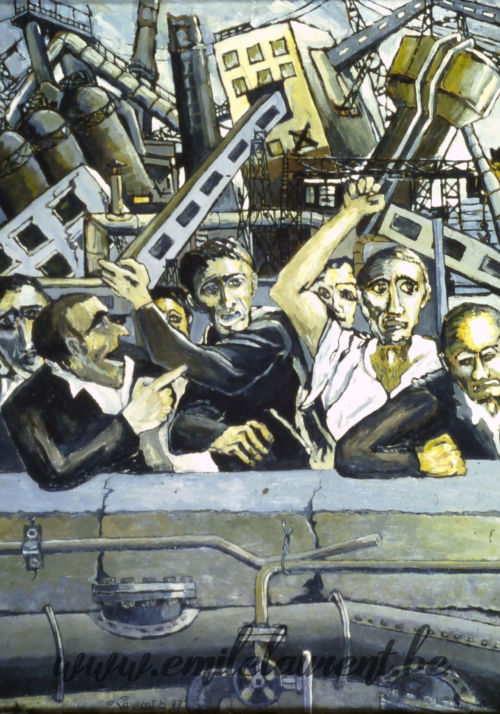 <b>Le mur (première version)</b><br>
Emile Laurent<br>
1977<br>
Huile 40x50<br>
Collection privée Le mur (première version) Emile Laurent 1977