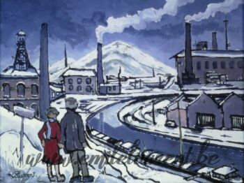 <b>Le terril blanc</b><br>
Emile Laurent<br>
1983<br>
Huile 40x50<br>
Collection privée Le terril blanc Emile Laurent 1983