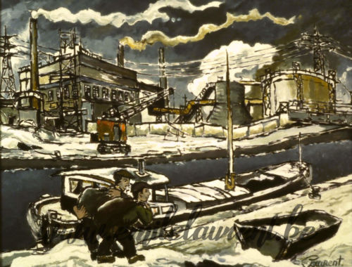 <b>Les Maraudeurs du bord de Sambre</b><br>
Emile Laurent<br>
1981<br>
Huile 45x55<br>
Collection privée Les Maraudeurs du bord de Sambre Emile Laurent 1981