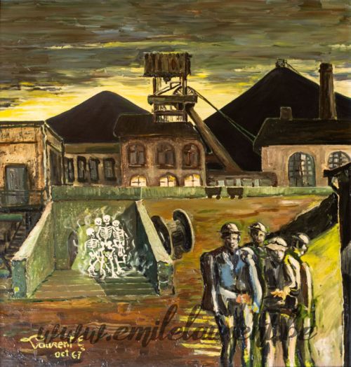 <b>Les Rescapés</b><br>
Emile Laurent<br>
Octobre 1967<br>
Huile 80x80<br>
Collection privée Les Rescapés Emile Laurent Octobre 1967