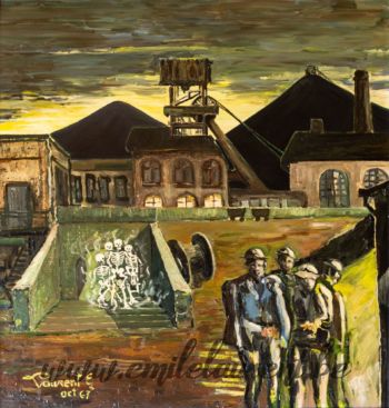<b>Les Rescapés</b><br>
Emile Laurent<br>
Octobre 1967<br>
Huile 80x80<br>
Collection privée Les Rescapés Emile Laurent Octobre 1967