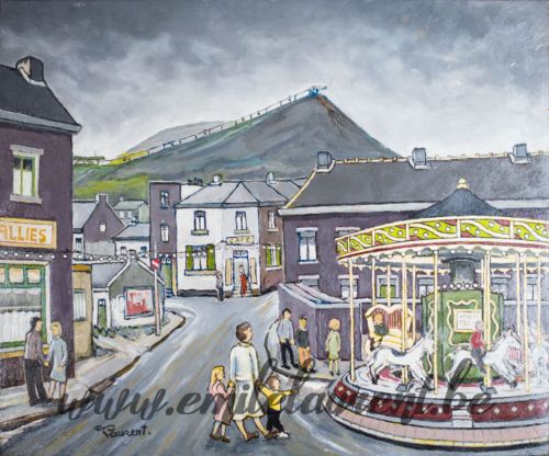 <b>Lundi de Fête au Fond Beghin</b><br>
Emile Laurent<br>
1985<br>
Huile 40x50<br>
Collection privée Lundi de Fête au Fond Beghin Emile Laurent 1985