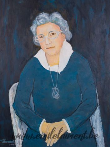 <b>Madame Marie-Thérèse Jambe</b><br>
Emile Laurent<br>
2014<br>
Huile 45x59<br>
<i>Portrait d'après photo</i><br>
<i>"A 95 ans, nouvel essai sur la ligne claire"</i><br>
Collection privée Emile Laurent Marie-Thérèse Jambe 2014