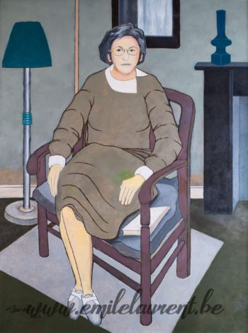 <b>Marie-Thérèse, inoubliable à jamais</b><br>
Emile Laurent<br>
2015<br>
Huile 98x133<br>
<i>Portrait d’après photo</i><br>
<i>"A 95 ans, nouvel essai sur la ligne claire"</i><br>
Collection privée Emile Laurent Marie-Thérèse, inoubliable à jamais 2015