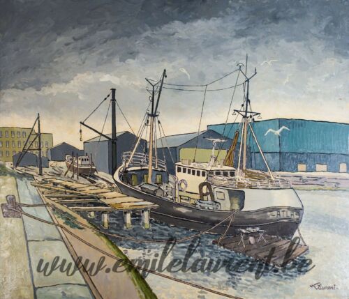 <b>Marine, Ostende</b><br>
Emile Laurent<br>
1958<br>
Huile 60x70<br>
Collection privée Marine, Ostende Emile Laurent 1958