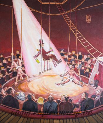 <b>Pantomime en équilibre</b><br>
Emile Laurent<br>
1998<br>
Huile 50x70<br>
Collection privée Pantomime en équilibre Emile Laurent 1998