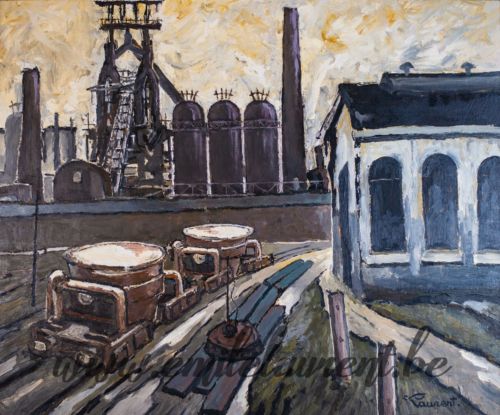 <b>Poches à laitier</b><br>
Emile Laurent<br>
1997<br>
Huile 50x60<br>
Collection privée Poches à laitier Emile Laurent 1997