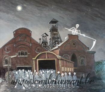 <b>Remember: Fantômes au Cazier</b><br>
Emile Laurent<br>
2011<br>
Huile 81x93<br>
Musée Du Bois du Cazier Emile Laurent remember fantômes au cazier 2011