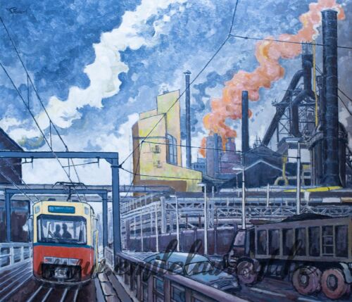 <b>Route de Mons</b><br>
Emile Laurent<br>
1992<br>
Huile 60x80<br>
Collection privée Route de Mons Emile Laurent 1992