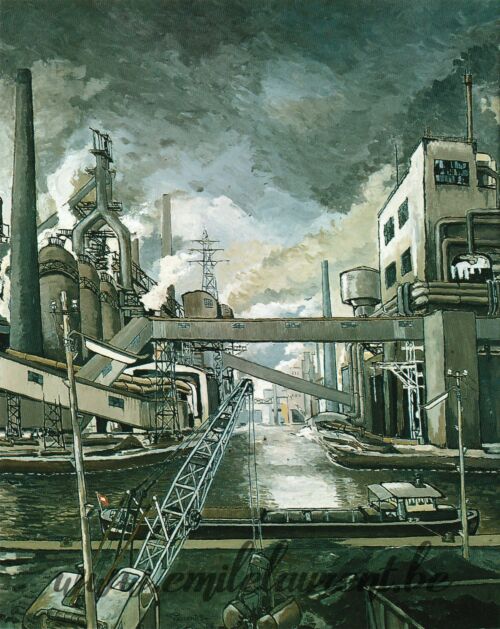 <b>Sidérurgie</b><br>
Emile Laurent<br>
1984<br>
Huile 100X80<br>
Collection privée Sidérurgie Emile Laurent 1984