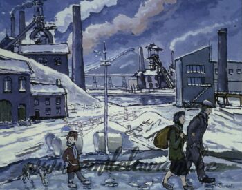 <b>Un chien en hiver</b><br>
Emile Laurent<br>
1983<br>
Huile 50x60<br>
Collection privée Un chien en hiver Emile Laurent 1983