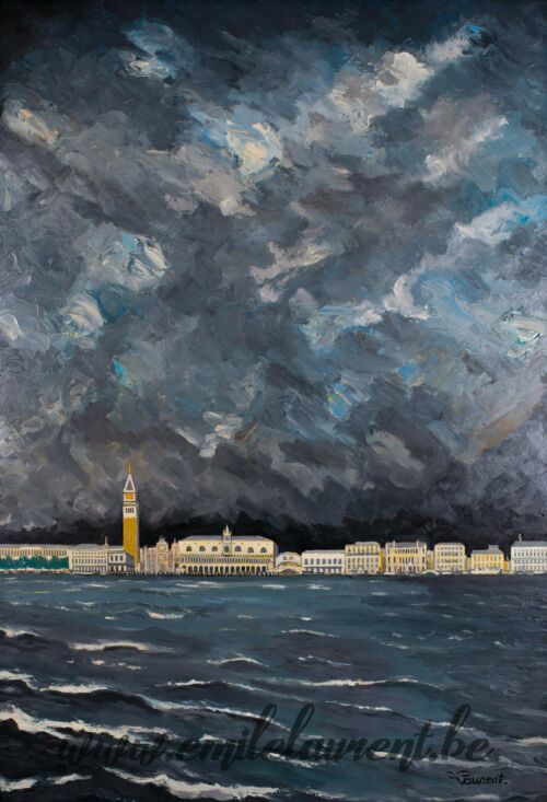 <b>Venise sous le vent</b><br>
Emile Laurent<br>
2002<br>
Huile 67x97<br>
Collection privée Venise sous le vent Emile Laurent 2002