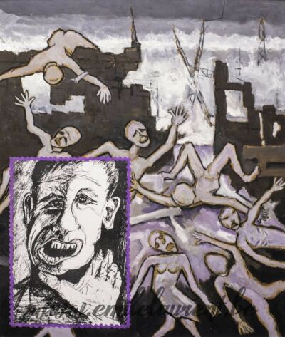 <b>La Malédiction</b><br>
Emile Laurent<br>
1995<br>
Huile<br>
<i>Série Hiroshima sans Amour</i><br>
Collection privée