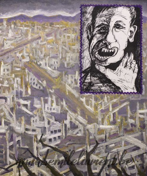 <b>Le Désastre</b><br>
Emile Laurent<br>
1995<br>
Huile<br>
<i>Série "Hiroshima sans Amour"</i><br>
Collection privée